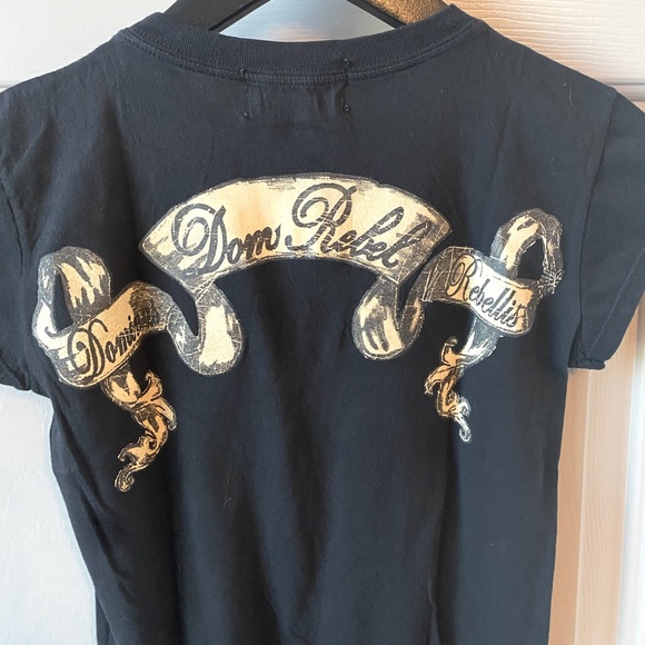 NWT DOM REBEL Black Cotton Graphic Wings Forbidden Paradise Tee T-Shirt SZ XS - Picture 4 of 6